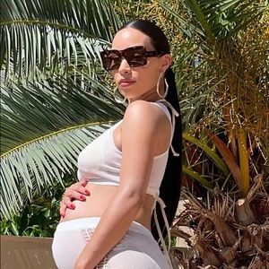 Maternity Cream Sheer Ladder Detail Crop Top